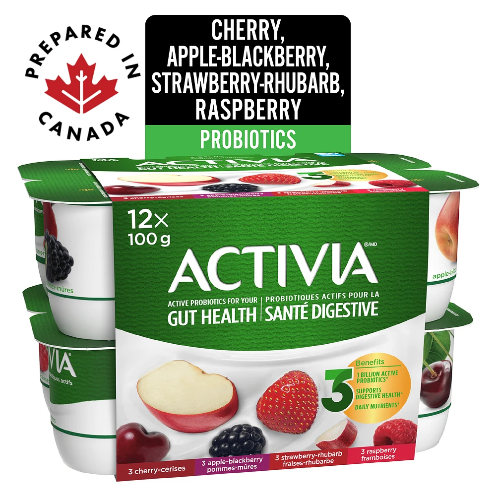 Activia Yogourt Probiotique, 3x framboise, 3x pomme, 3x mûre, 3x fraise 12 x 100g