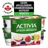 Activia Yogourt Probiotique, 3x framboise, 3x pomme, 3x mûre, 3x fraise 12 x 100g