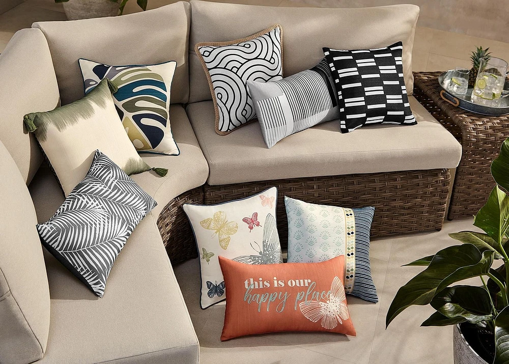 Coussin décoratif HOMETRENDS Timbre Bleu Hydrofuge; Traité anti-UV