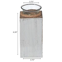 IH Casa Decor White Wooden Tealight Candle Holder With Rope 6.30"