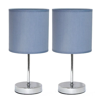 Simple Conceptions de table de base Chrome  avec abat-jour en tissu - Lot de 2