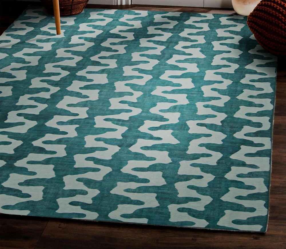Tapis d'extérieur lavable Doral aqua & vert 5 pi x7 pi