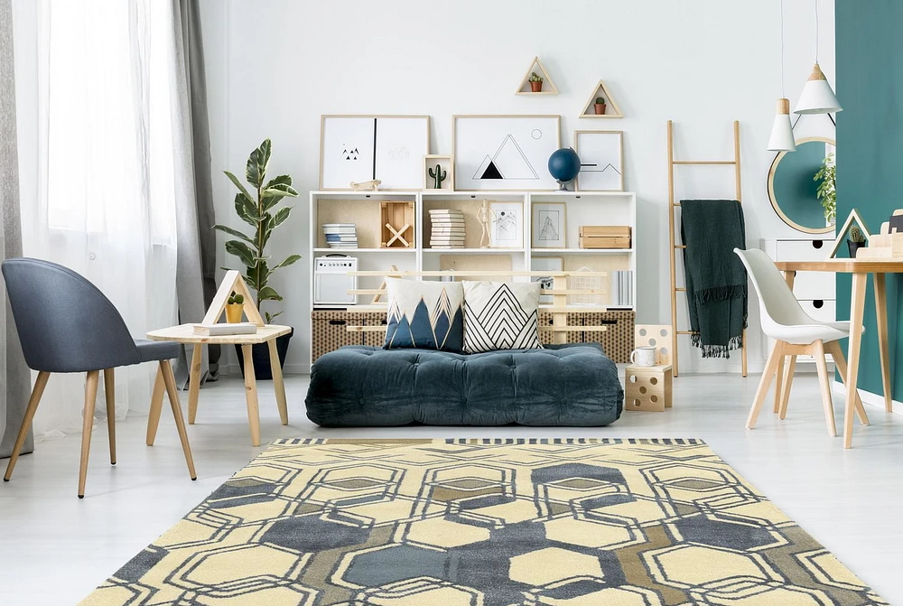 Tapis en Laine Aspire Triangle ivoire et gris de 8 pi x 11 pi