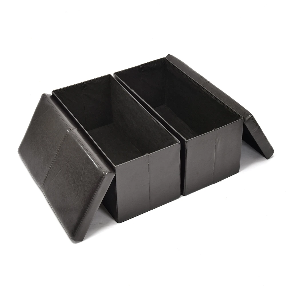 Ensemble de rangement pliable Homy Casa, ensemble de 2, avec couvercle rembourré, boîte de rangement en similicuir noir