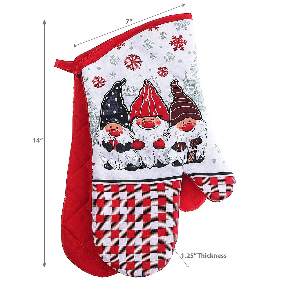Christmas Oven Mitts 2Pcs Triple Gnome - Ensemble De 2