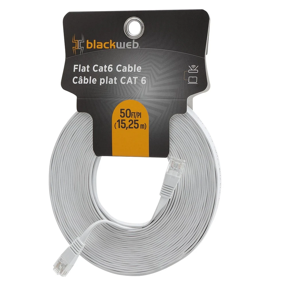 blackweb 50 FT Flat Cat6 Cable (White)