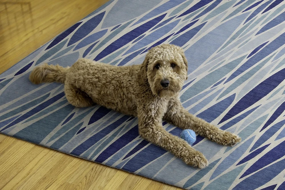 Tapis d'extérieur lavable Pompano bleu & ivoire 7 pi x 9 pi