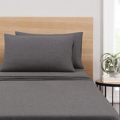 Parure de lit en jersey extra doux pour adulte Mainstays, double queen, anthracite, 4 pièces