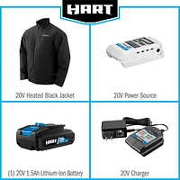 HART 20-Volt Men's Heated Medium-Duty Jacket Kit With Battery, Black, M-XL