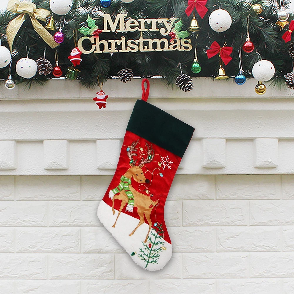 Holiday Time 20 inches velvet Reindeer stocking - Red