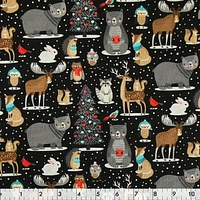Tissu au mètre en coton Fabric Creations: AVENTURE DE NOËL NOIR