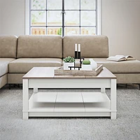 Ameriwood Home Chapel Hill Rustic Farmhouse Coffee Table, White with Brown Oak Top