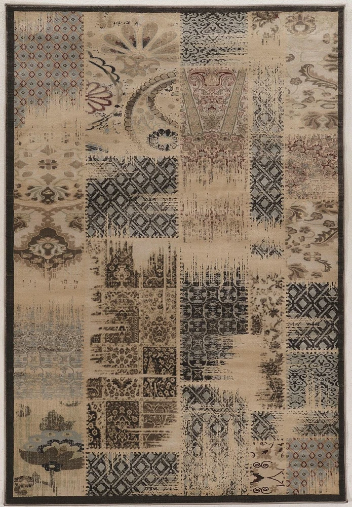 Tapis Bijou PatchWork beige et bleu de 8 pi x 10 pi 4 po