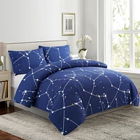 Literie Marina Décoration douce, soyeuse et riche en rayonne de bambou imprimée, toutes saisons, housse de couette, drap-housse, avec fermeture éclair et lien d'angle, motif astérisme bleu marine