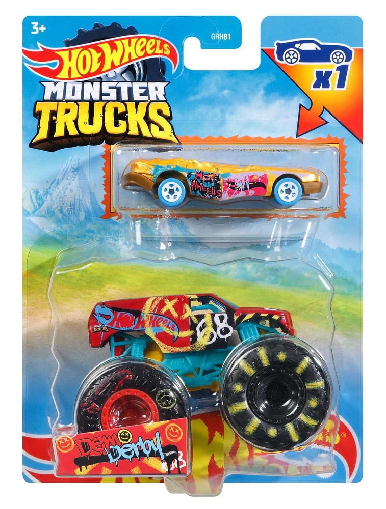 Coffret de 2 véhicules Demo Derby Monster Trucks Hot Wheels®, avec 1 camion à l’échelle 1:64