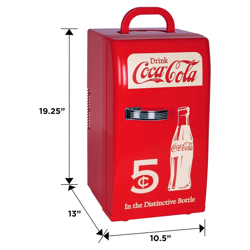 Coca-Cola Retro 18 Can Portable Mini Fridge, 22L AC/DC Cooler for Dorm, Office, Travel - Red