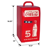 Coca-Cola Retro 18 Can Portable Mini Fridge, 22L AC/DC Cooler for Dorm, Office, Travel - Red
