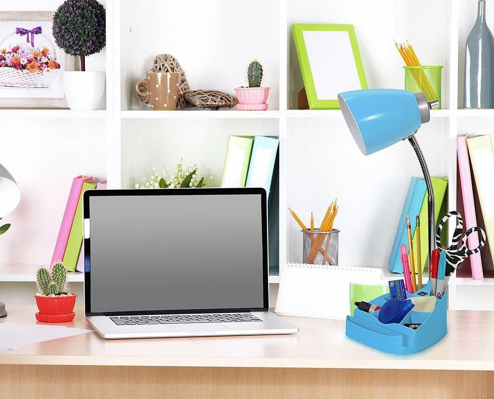 Lampe de bureau feux de la rampe  Organisateur col de cygne  avec support pour tablette d'iPad Porte-livre et port USB, Bleu