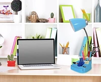 Lampe de bureau feux de la rampe  Organisateur col de cygne  avec support pour tablette d'iPad Porte-livre et port USB, Bleu