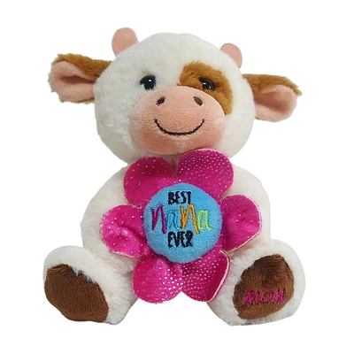 Way To Celebrate Mother's Day Plush Cream Cow with Flower, 6inch