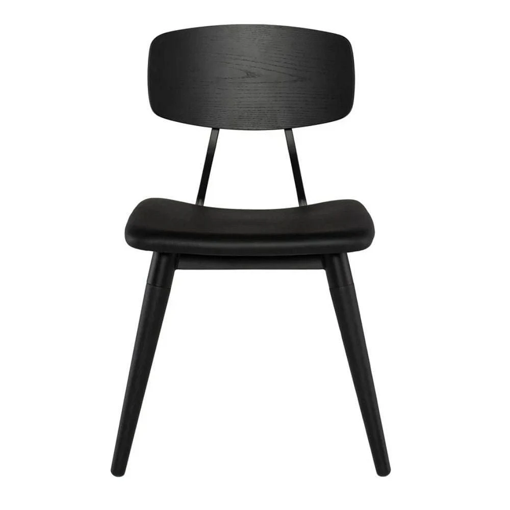 Scholar Dining Chair - Black Naugahyde seat with black oak legs and Black oak seat with black oak legs