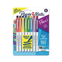 Stylos Paper Mate Flair, feutre, pointe audacieuse (1,2 mm), couleurs assorties, 16 unités