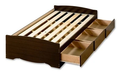 Prepac Base de lit plateforme avec 3 tiroirs de rangement, simple XL