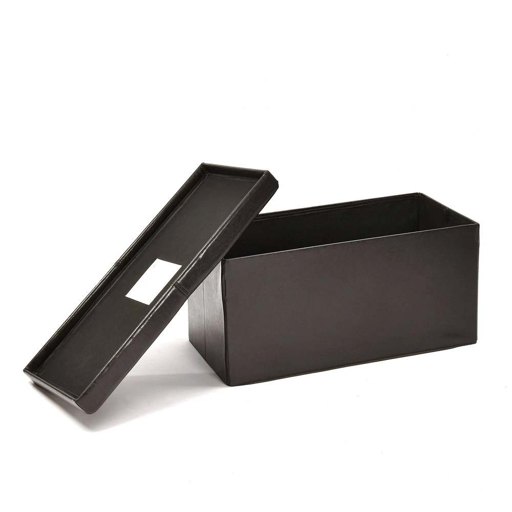 Ensemble de rangement pliable Homy Casa, ensemble de 2, avec couvercle rembourré, boîte de rangement en similicuir noir