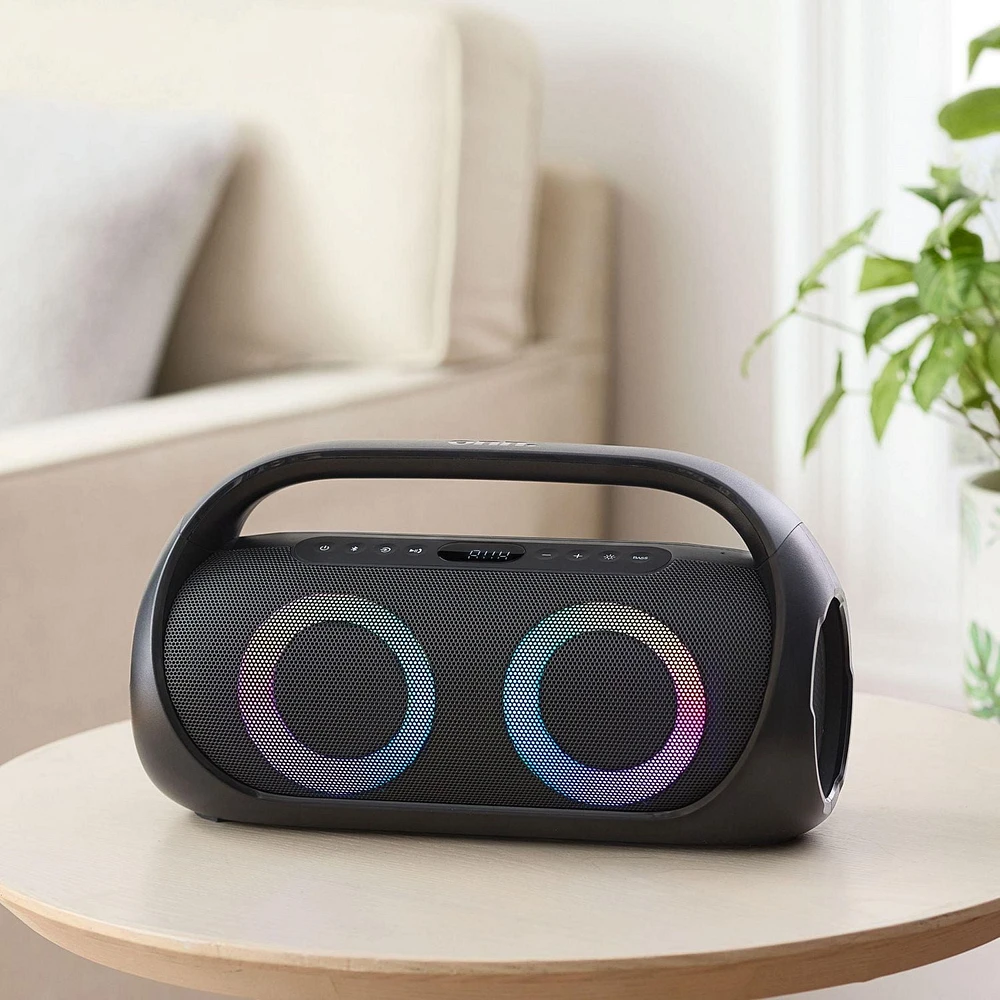 onn. Bluetooth Portable FM Boombox with Multicolour LED Lighting, 16 Hours Playtime