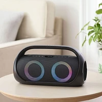 onn. Bluetooth Portable FM Boombox with Multicolour LED Lighting, 16 Hours Playtime