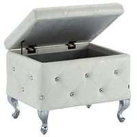 Ottomane de rangement contemporain en velours/metal, blanc