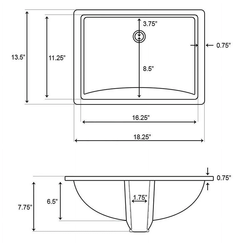 18.25-in. W CUPC Rectangle Bathroom Undermount Sink Set In White - Chrome Hardware