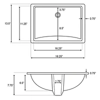 18.25-in. W CUPC Rectangle Bathroom Undermount Sink Set In White - Chrome Hardware