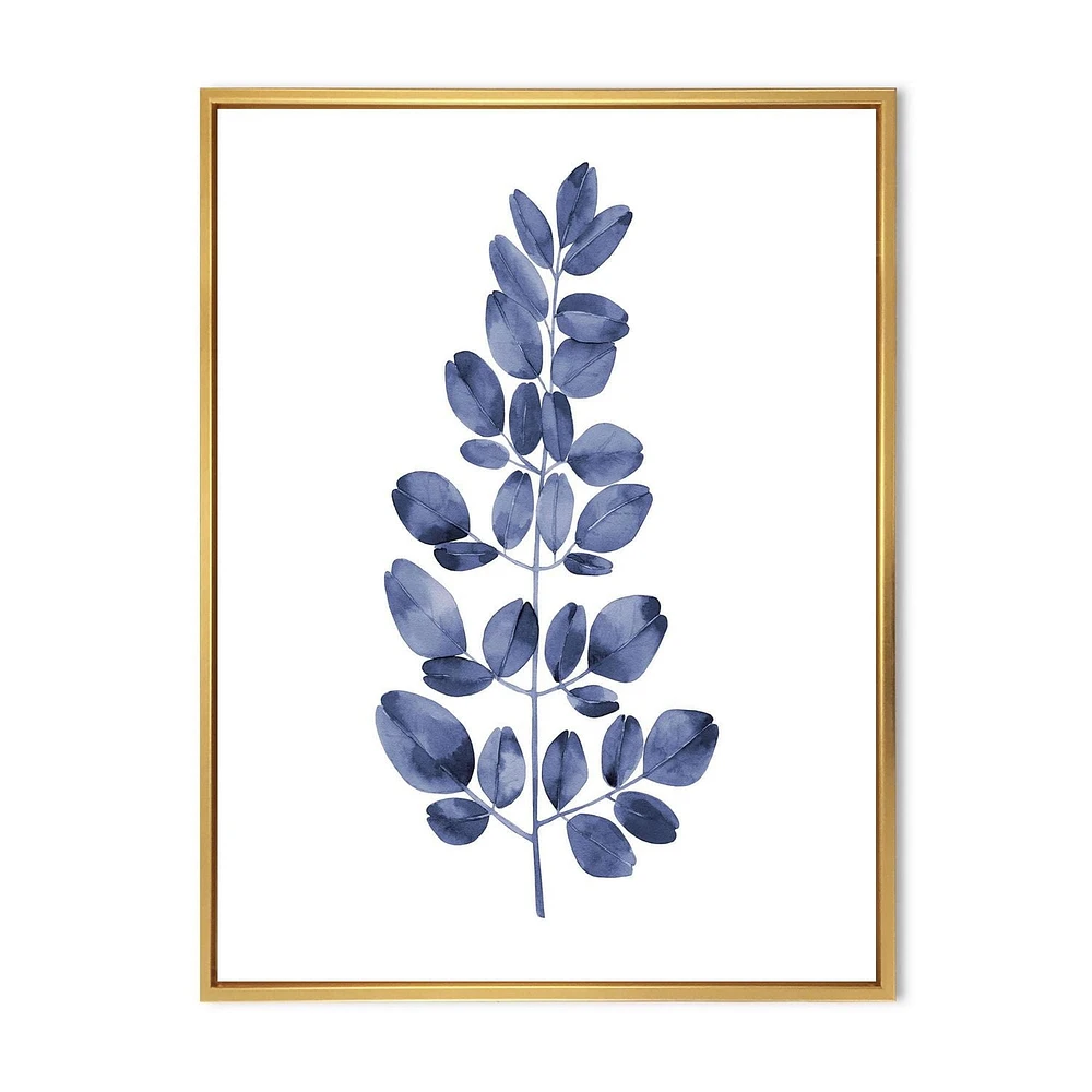Designart Navy Blue Eucalyptus II FLOAT FRAME WALL ART