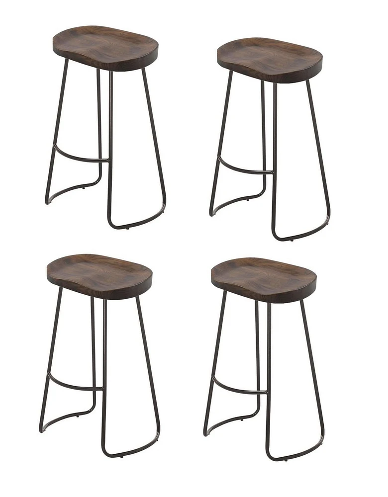 Plata Import Tabouret Banjul, Tabouret en bois massif, Tabouret sans dossier en Noyer, Tabouret en bois de comptoir, Tabouret sans dossier avec pieds noirs, Tabouret sans dossier rustique, Tabouret sa