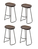 Plata Import Tabouret Banjul, Tabouret en bois massif, Tabouret sans dossier en Noyer, Tabouret en bois de comptoir, Tabouret sans dossier avec pieds noirs, Tabouret sans dossier rustique, Tabouret sa