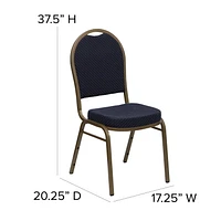 Chaise de banquet empilable de la série HERCULES avec dossier dôme en tissu marine à motifs - Cadre doré