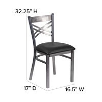HERCULES Series Clear Coated ''X'' Back Metal Restaurant Chair - Black Vinyl Seat