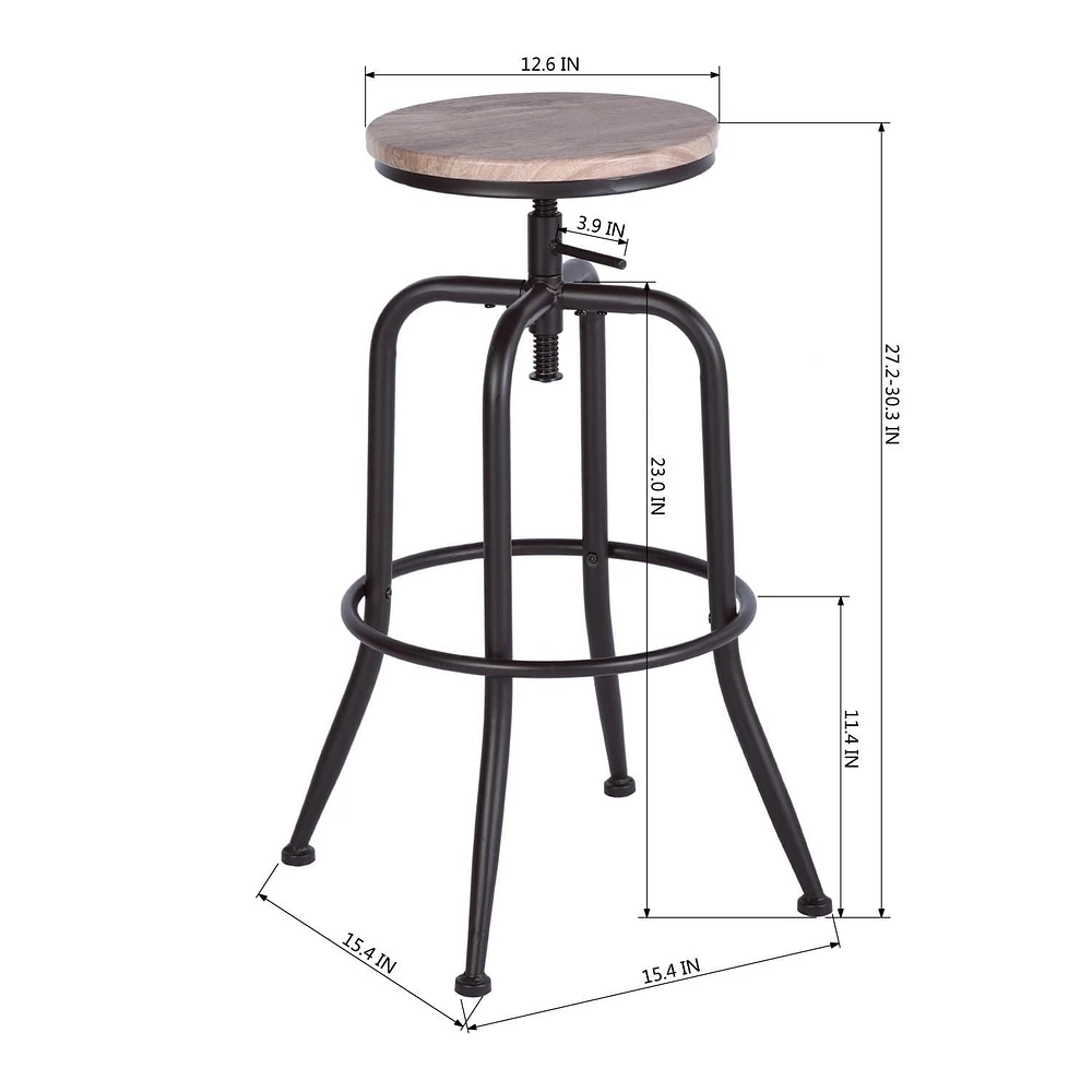 Homy Casa Lot de 2 tabourets de bar pivotants - Tabourets de bar de comptoir à hauteur réglable de 27 à 30 pouces avec siège en bois et repose-pieds en métal