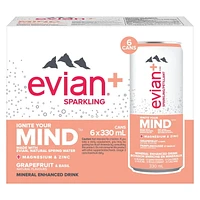 Evian+ Grapefruit Basil Sparkling Water, 330mL, 6 cans