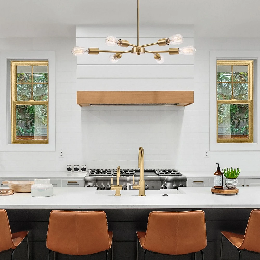 Tetra 6-Light Chandelier, Matte Brass, Adjustable Hanging Height
