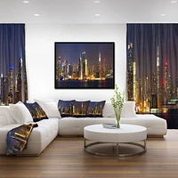 Design Art New York Skyline at Night Framed Canvas Art Print