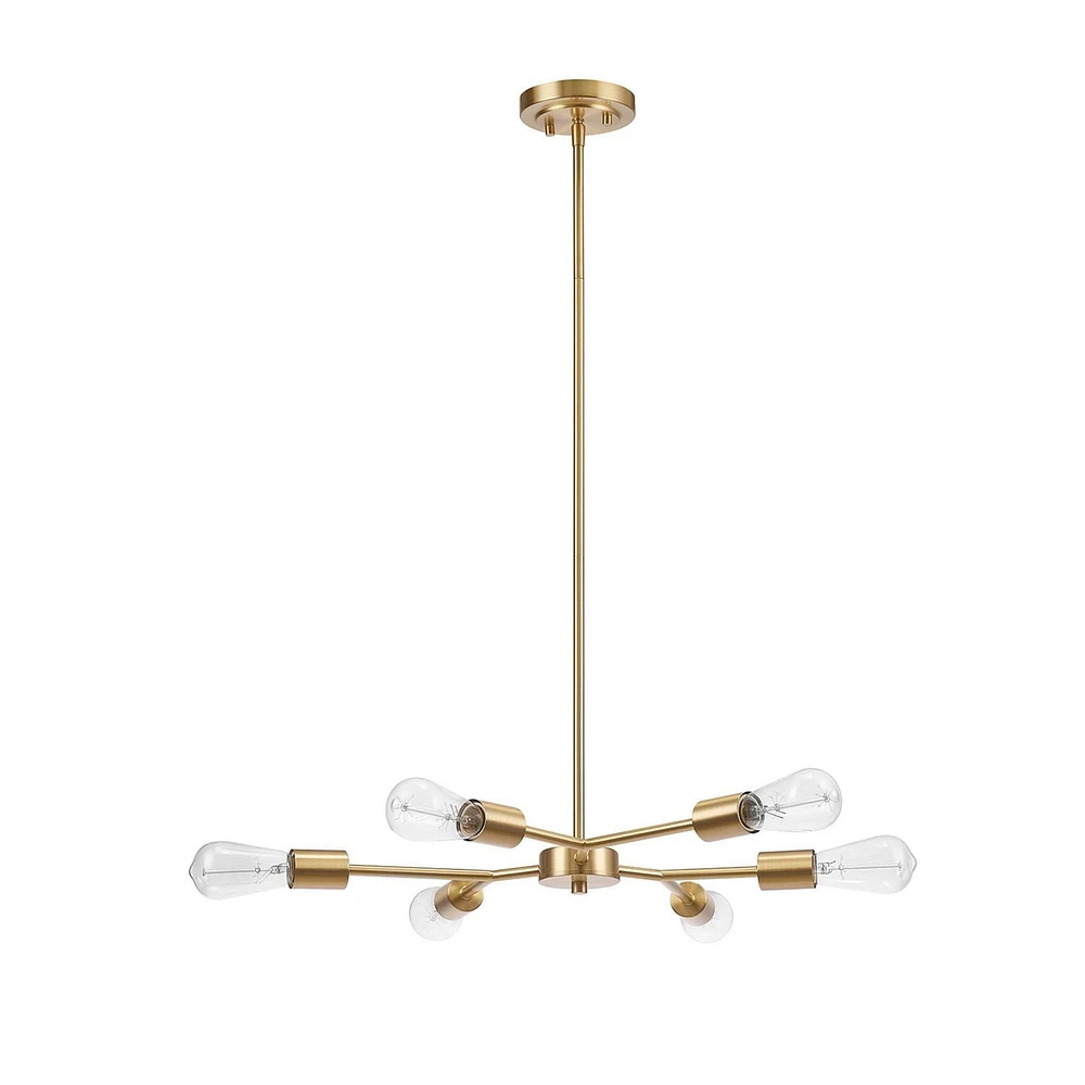 Tetra 6-Light Chandelier, Matte Brass, Adjustable Hanging Height