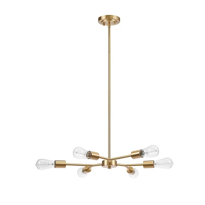 Tetra 6-Light Chandelier, Matte Brass, Adjustable Hanging Height