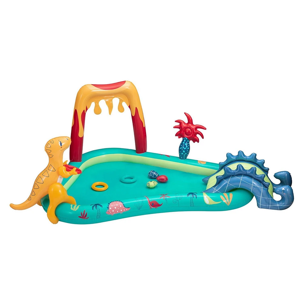 Bluescape Centre De Jeu Dinosaure Toboggan aquatique doux avec jeux et jouets gonflables, Pulvérisateur d'eau intégré, Âge : 2+