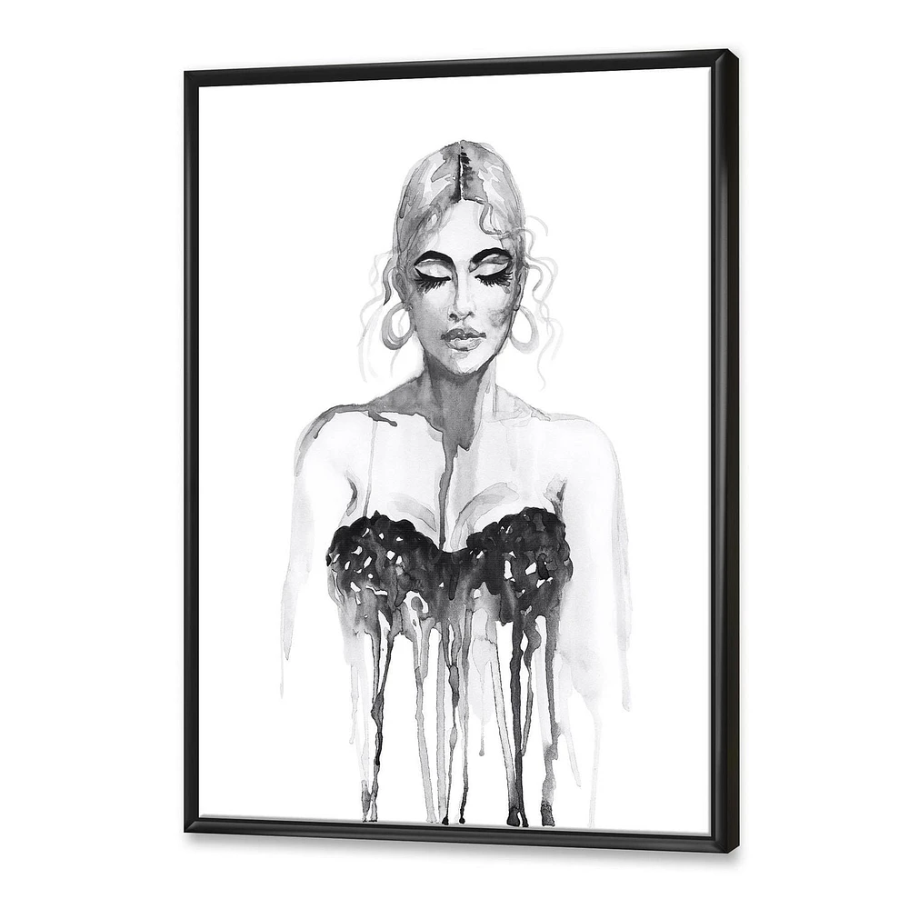Designart Portrait monochrome de femme portant une robe de soirée ART MURAL À CADRE FLOTT