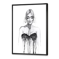 Designart Portrait monochrome de femme portant une robe de soirée ART MURAL À CADRE FLOTT