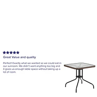 28'' Square Tempered Glass Metal Table with Black Rattan Edging