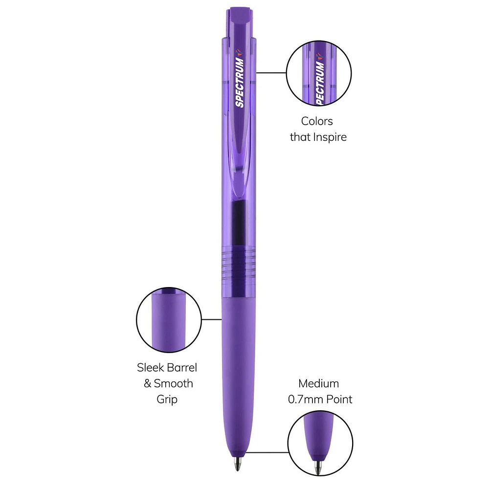 Stylos gel rétractables uni® Spectrum, pointe moyenne (0,7 mm), encre assortie, paquet de 6 Stylos gel Uni-ball Spectrum, assortis 6pk
