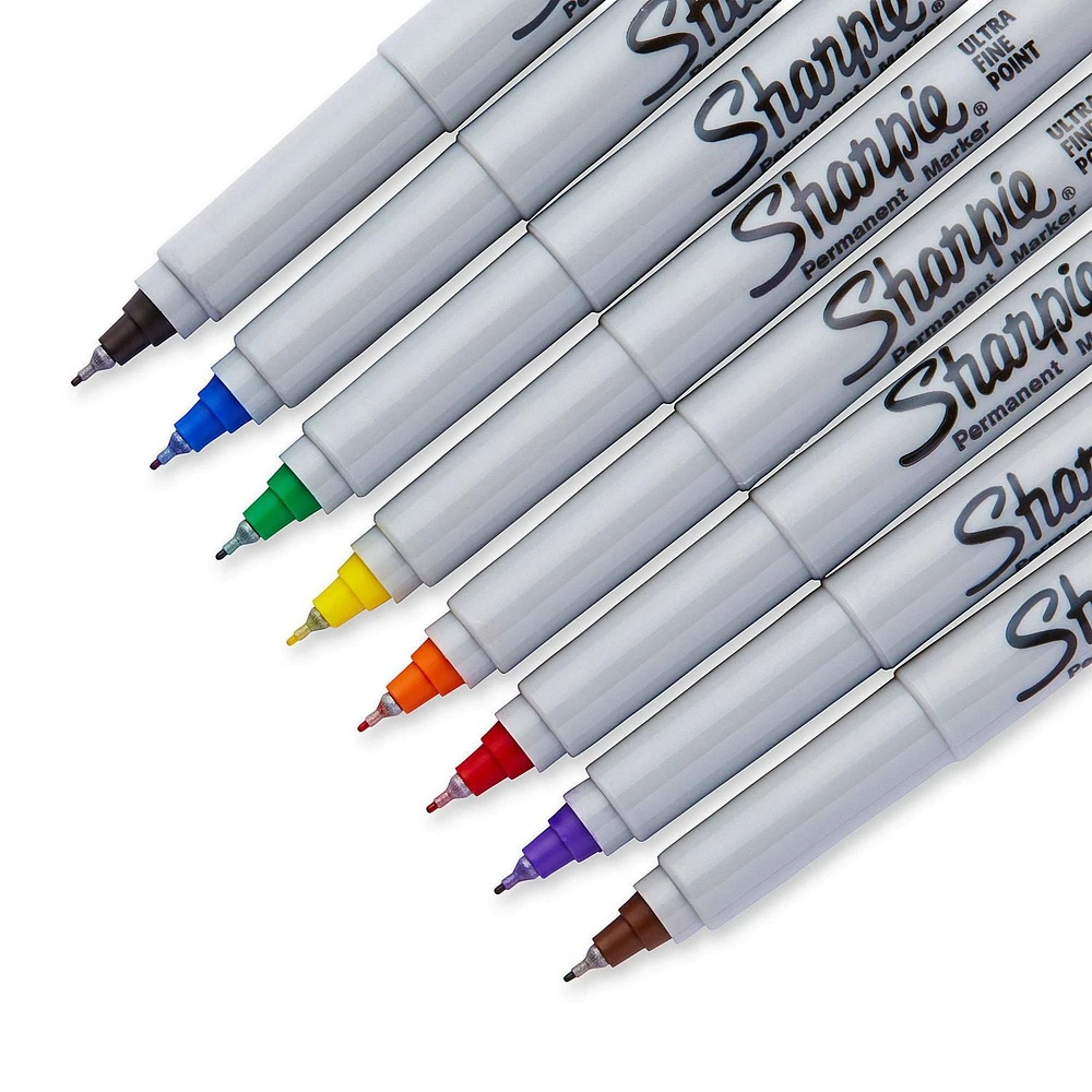 Marqueurs permanents Sharpie, Pointe ultrafine, couleurs classiques 8 unités